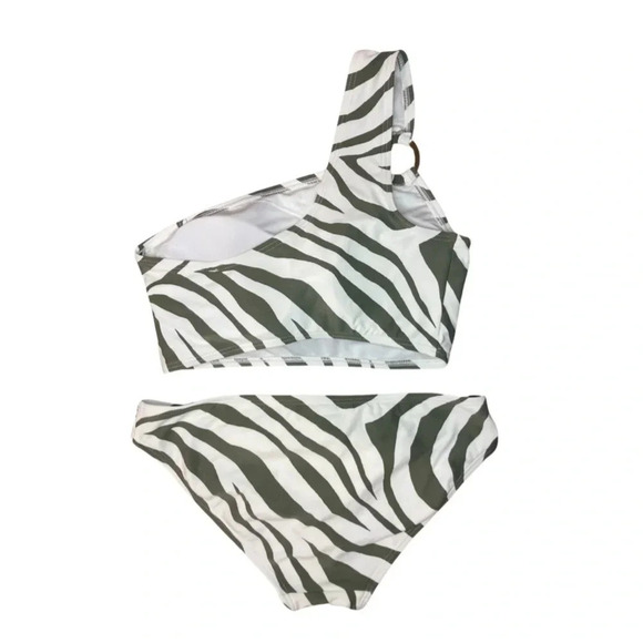 Michael Kors One  Shoulder Bikini | Green Zebra | Size XS - Picture 4 of 11